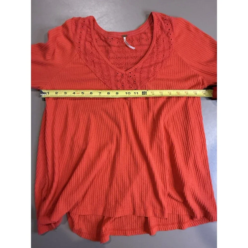 Free People Womens Parisian Nights Top Small Red Embroidered Boho Bell Sleeve